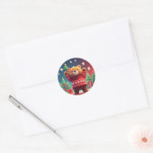 Sticker Rond Ours mignon en pull de Noël (Enveloppe)