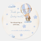 Sticker Rond Ours montgolfière baby shower bleu (Devant)