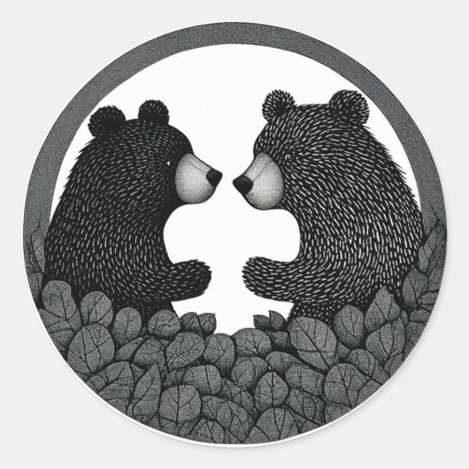 Sticker Rond 🐻 Ours noirs Nature sauvage Calme Forêt Extérieur (Devant)
