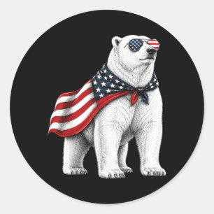 Sticker Rond Ours polaire 4 juillet drapeau américain patriotiq