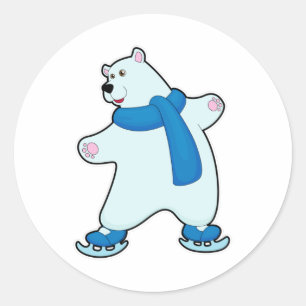 Sticker Rond Ours polaire au patinage sur glace avec Ecarf