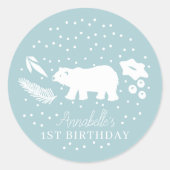 Sticker Rond Ours polaire Bleu hiver Anniversaire (Devant)