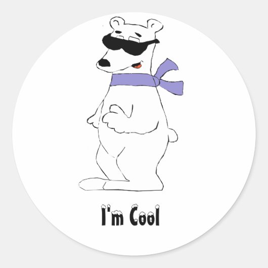 Sticker Rond Ours Polaire Caricaturé En Écharpe Et Tons (Devant)