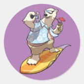 Sticker Rond Ours polaire cool surf avec cocktail Dessin (Devant)