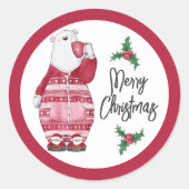Sticker Rond Ours polaire d'hiver en pyjama avec cacao (Devant)