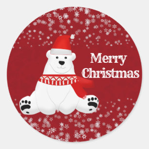 Sticker Rond Ours polaire d'hiver Snowflakes Artistes de la fêt