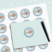 Sticker Rond Ours polaire et enveloppe bleu renne