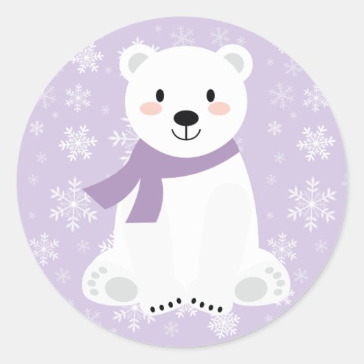 Sticker Rond Ours Polaire Fille Mignonne Flocon de Neige Hiver  (Devant)