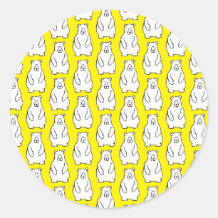 Sticker Rond Ours Polaire Grizzly de Bande Dessinée Drôle Jaune