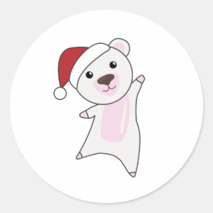 Sticker Rond Ours polaire Noël Neige hiver Animaux Polaires