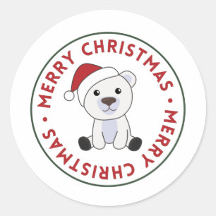 Sticker Rond Ours polaire Noël Neige hiver Animaux Polar Cla