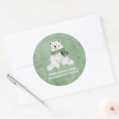 Sticker Rond Ours Polaire Portant une Écharpe Verte Laisser pas (Enveloppe)