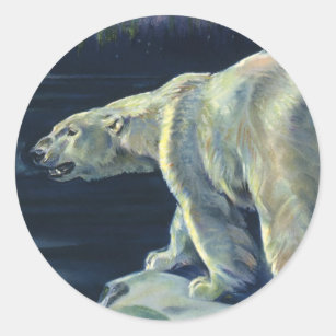 Sticker Rond Ours polaire vintage, animaux marins de l'Arctique