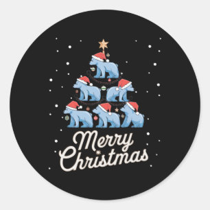 Sticker Rond Ours polaire Xmas Arbre Ours Noël Arbre de Noël Jo