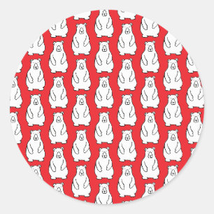 Sticker Rond Ours Polaires Grizzly de Bande Dessinée Drôle Roug
