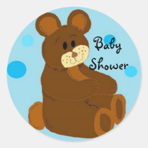 Sticker Rond Ours pour Baby Shower