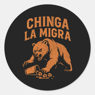 Sticker Rond Ours Protests Virulents – Chinga La Migra Graphiqu
