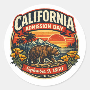 Sticker Rond Ours Rétro Vintage Jour d'Admission Californie & P