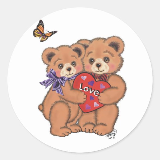 Sticker Rond Ours romantiques (Devant)