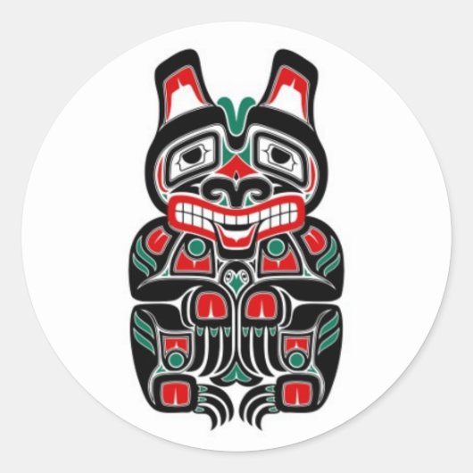 Sticker Rond Ours rouge et vert d'esprit de Haida (Devant)