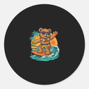 Sticker Rond Ours surfant en saison estivale pour les amateurs