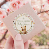 Sticker Rond Ours tourbillon Baby shower floral Favoriser