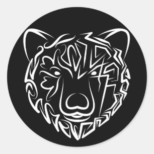 Sticker Rond Ours tribal noir et blanc