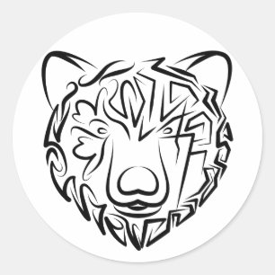 Sticker Rond Ours tribal noir et blanc