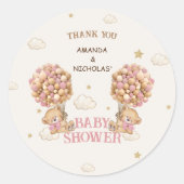 Sticker Rond Ours Twins Fille Douche Rosée Blush Merci (Devant)