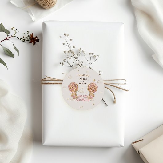 Sticker Rond Ours Twins Fille Douche Rosée Blush Merci
