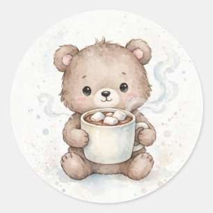 Sticker Rond Ourson en chocolat chaud de Noël