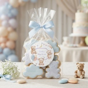 Sticker Rond Ourson en peluche mignon Ballons pastel violet Bab
