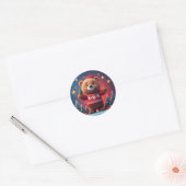 Sticker Rond Ourson mignon en pull de Noël (Enveloppe)
