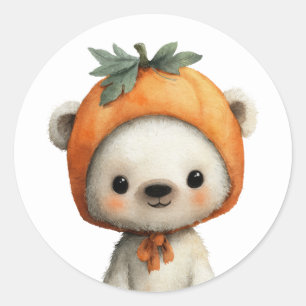 Sticker Rond Ourson mignon portant un chapeau de citrouille, an
