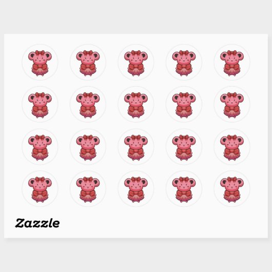 Sticker Rond ourson rose mignon (Feuille)