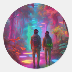 Sticker Rond Out of this World - Réalité virtuelle Neon Jungle