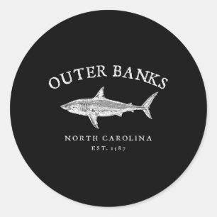 Sticker Rond Outer Banks Caroline du Nord Requin Obx Voyage