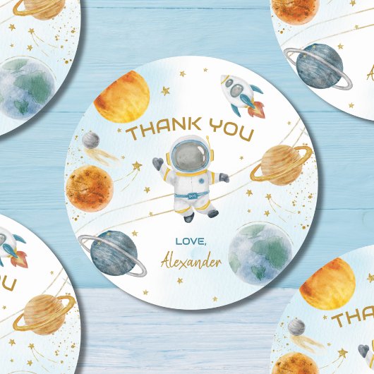 Sticker Rond Outer Space Astronaut Birthday Thank You