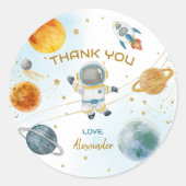 Sticker Rond Outer Space Astronaut Birthday Thank You (Devant)