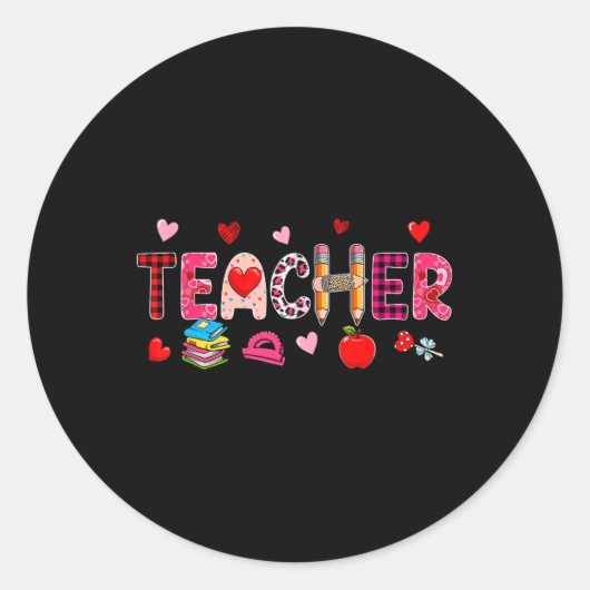 Sticker Rond Outils de l'enseignant Valentine's Day Leopard Job (Devant)