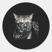 Sticker Rond Outlaw Cat Funny Gangster Cat With Bandana (Devant)
