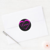 Sticker Rond Outline Coeur rose chaud avec amour (Enveloppe)