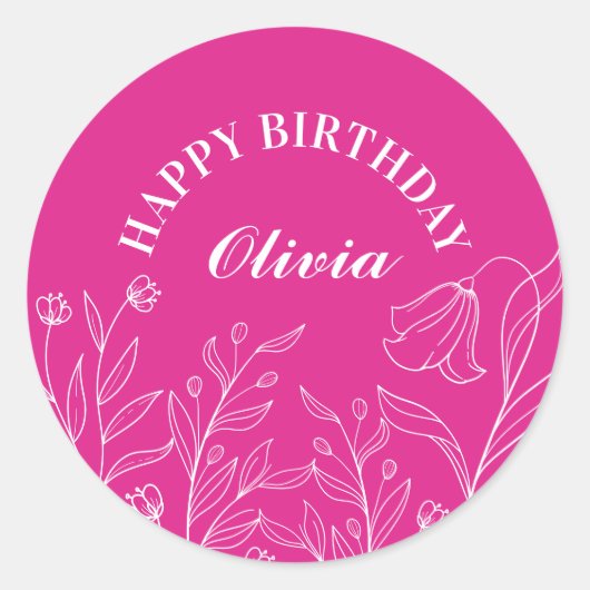 Sticker Rond Outline Élégant Floral Hot Pink 30e anniversaire (Devant)