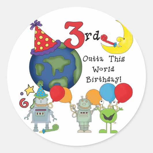 Sticker Rond Outta This World 3rd Birthday T-shirts et cadeaux (Devant)