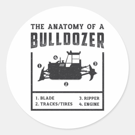 Sticker Rond Ouvrier De Construction L'Anatomie D'Un Bulldozer (Devant)