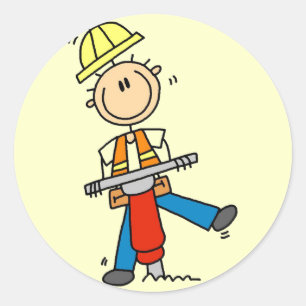 Sticker Rond Ouvrier du bâtiment avec marteau-piqueur