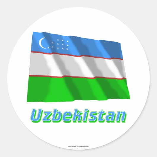Sticker Rond Ouzbékistan Drapeau avec nom (Devant)