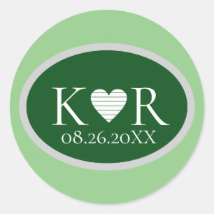 Sticker Rond oval green shape monogram for a stylish wedding