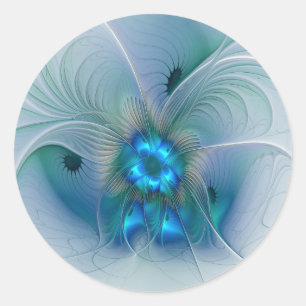 Sticker Rond Ovations debout, fractale abstraite bleu turquoise