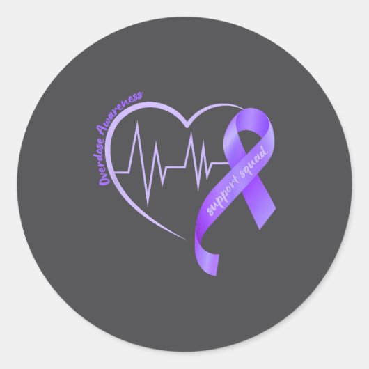 Sticker Rond Overdose Awareness Month Purple Ribbon Heart Suprt (Devant)